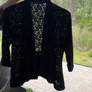 Black Lace Open-Front Women's Sweater Cardigan